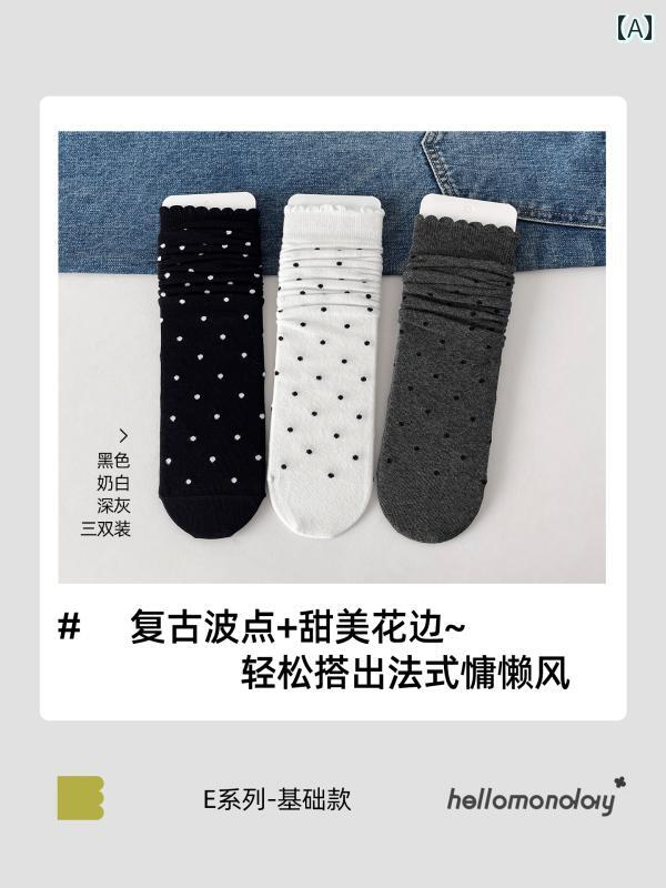 ドットのソックス アマチュア スタジオ レディース ソックス 秋冬 レトロ ドット レース シームレス ミ..