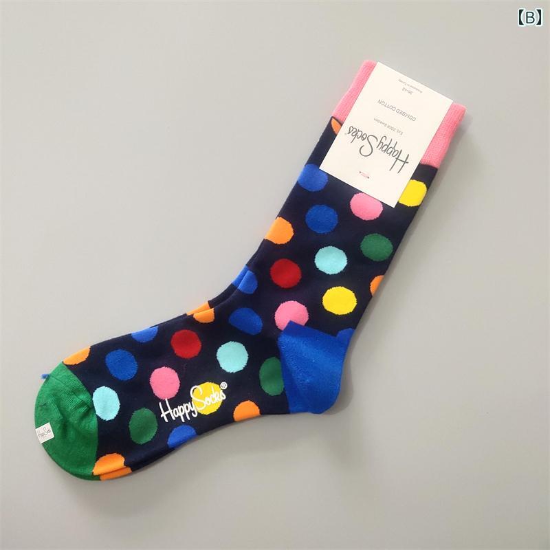 ドットのソックス スウェーデン製 HappySocks ソックス レディース ミドル 丈 コッ...