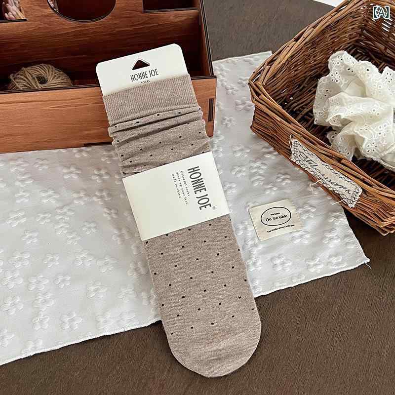 ドットのソックス 女性用 ドット 柄 パイルソックス 小さい 革靴と 合わせやすい コーヒー カラー 春秋用 薄手 ウール 韓国 ミドル チ..