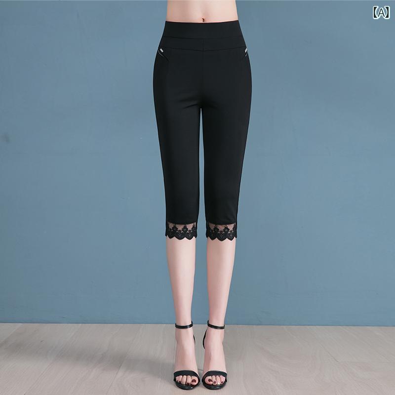 七分丈ヨガパンツ レディース ショート パンツ 夏 薄手 冷感 レギンス アウター ママ ホワイト 大きい..