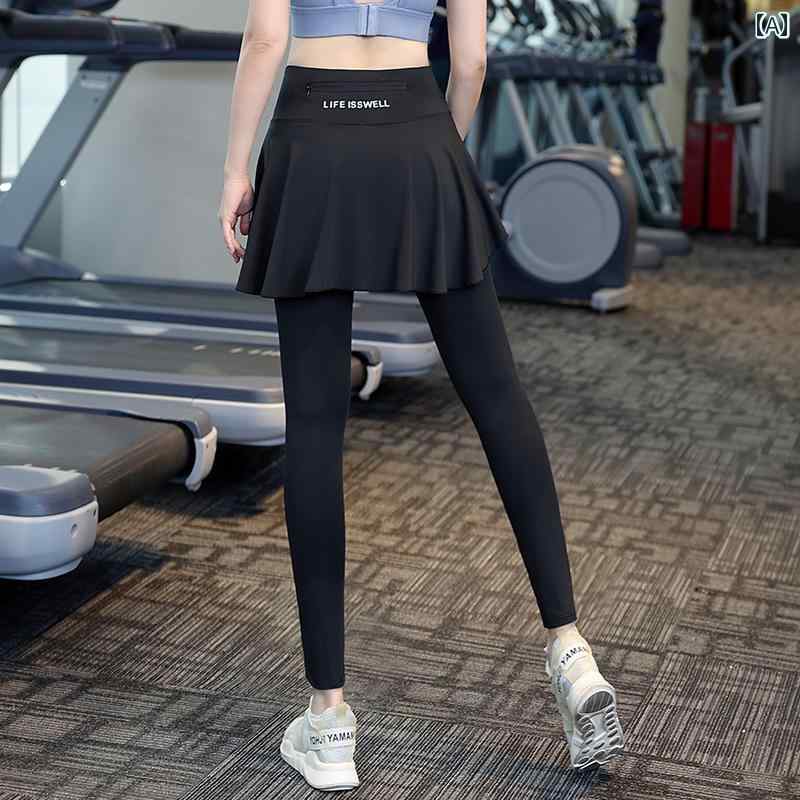 七分丈ヨガパンツ ジム ヨガ 服 ランニング ショーツ スカート レディース 速乾 フェイク ツーピース 露出 防止 パンツ 大きいサイズ 朝 ジョギング スポーツ