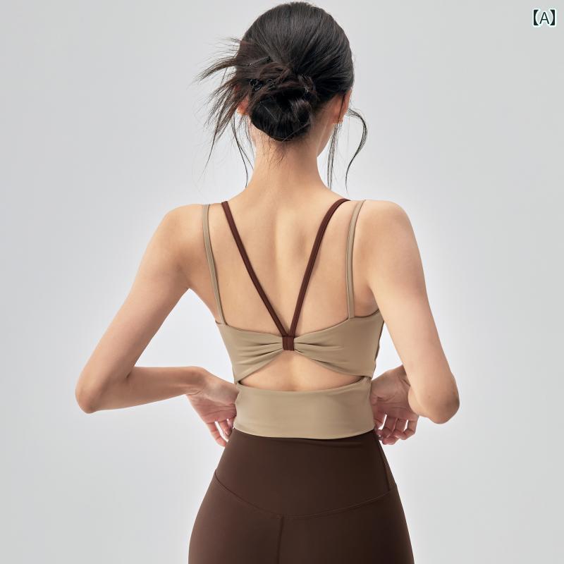 スポーツブラ 美しい 背中の 細い ストラップの スポーツブラ ワンピース 耐衝撃 カラーマッチング ヨガ ベスト アウターウェア ピラティス ランニング トレ...