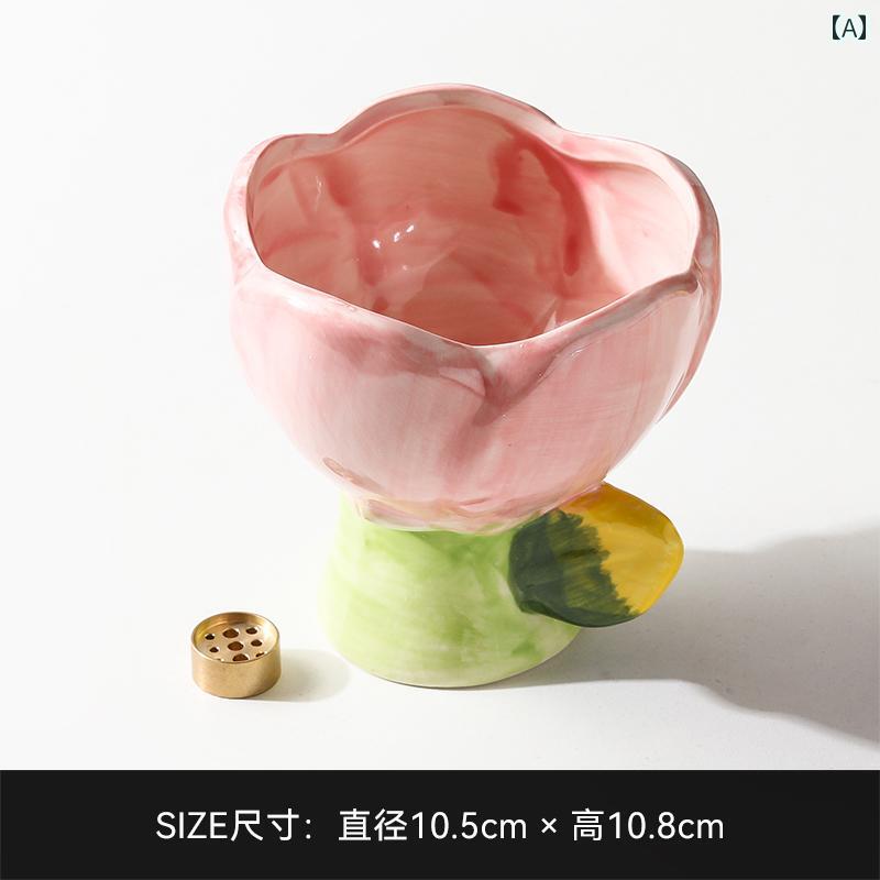 香炉 チューリップ型のお 香 立て 香り 付き キャンドルホルダー お トレイ セラミックのお ベース な ..