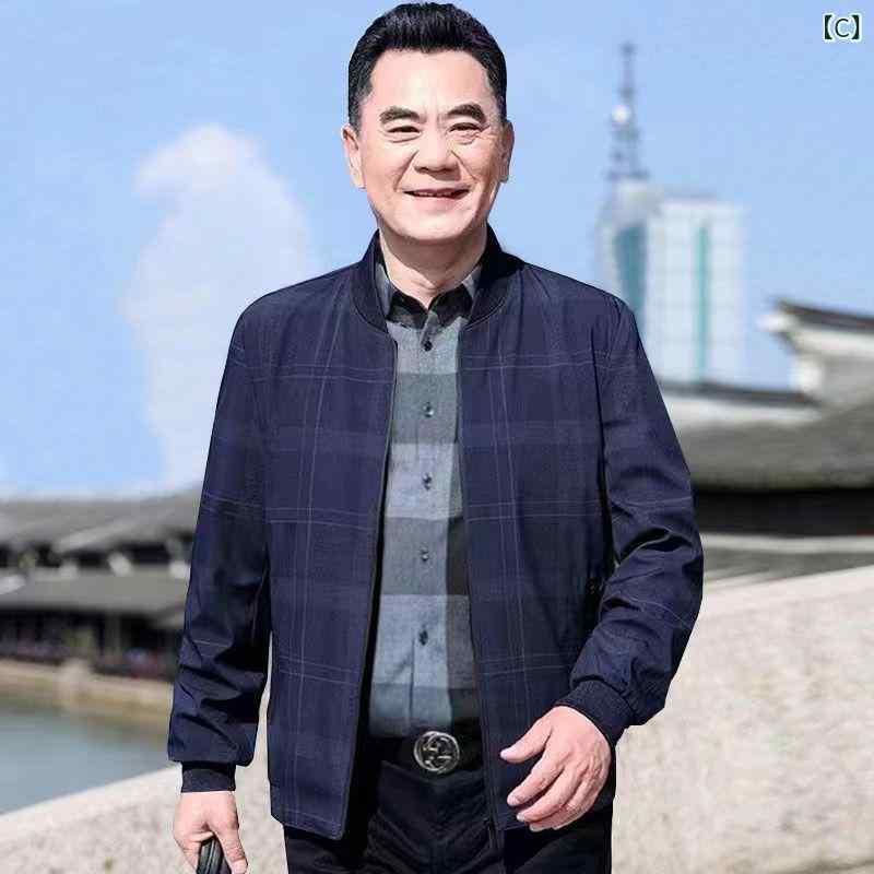 ジャケット メンズ 中年男性向け 春秋 薄手 カジュアル アウター スタンドカラー ...