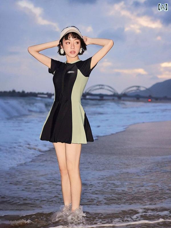 レディース ワンピース水着 スポーツ カジュアル 保守的 スリム効果 お腹カバー ビーチ 温泉 リゾート 夏用 アクティブ ビーチウェア