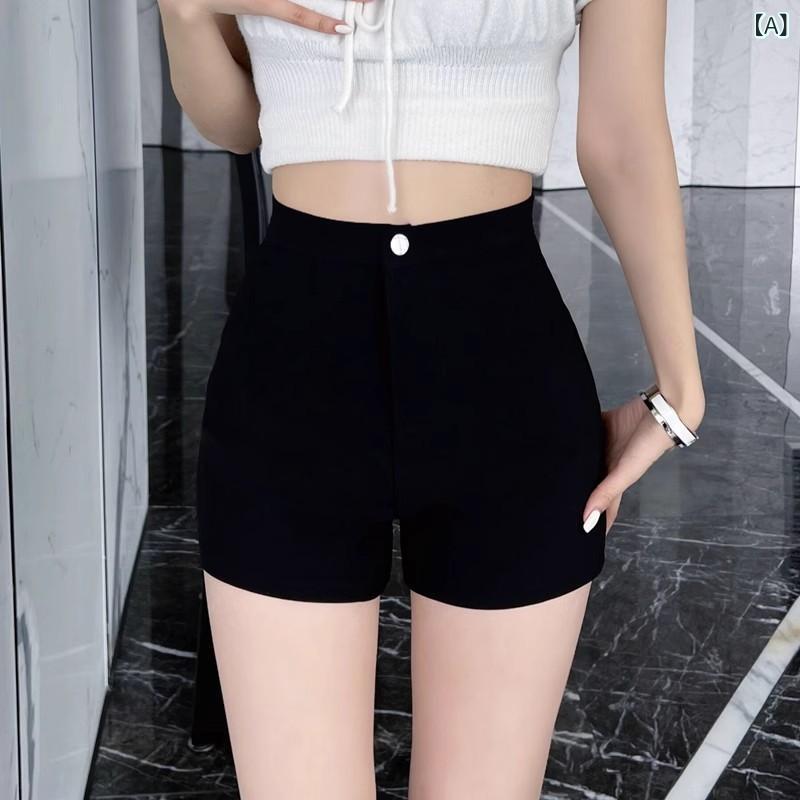 樂天商城 - ショートパンツ 女性用 ハイウエスト ブラック 夏 セクシー ヒップハグ テーラード フィット 小柄向け スリム効果 ホットパンツ カジュアル 普段使い 軽量 伸縮性