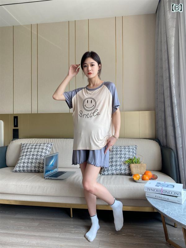 授乳パジャマ 妊婦用 産後 夏用 薄手 再生繊維 部屋着 短袖 ショーツ セット 柔ら...