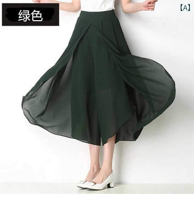 樂天商城 - レディース シフォン ワイドパンツ ハイウエスト カジュアル レース 9分丈 薄手 ゆったり 夏用 軽量 通気性 ビッグシルエット 普段使い ボトムス トップス コーデ