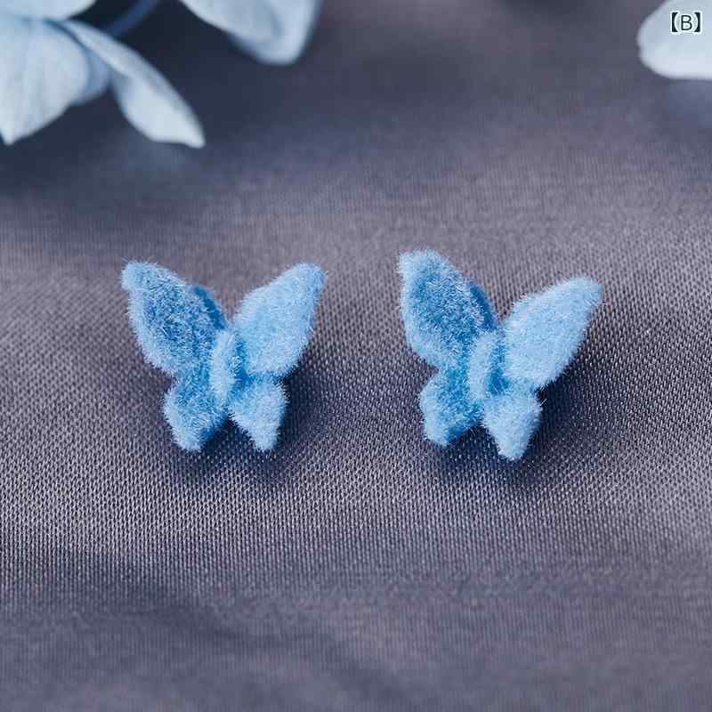 韓国 かわいい ベルベットの 植毛 霊 動 立体 蝶 アクセサリー diy 髪飾り 髪 ひも...