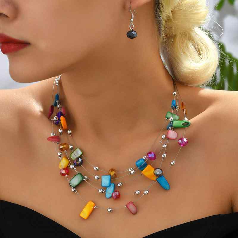 レディース アクセサリー セット ボヘミアン エスニック レイヤード 水晶 クリスタル 貝殻 シェル イヤリング ネックレス ジュエリー