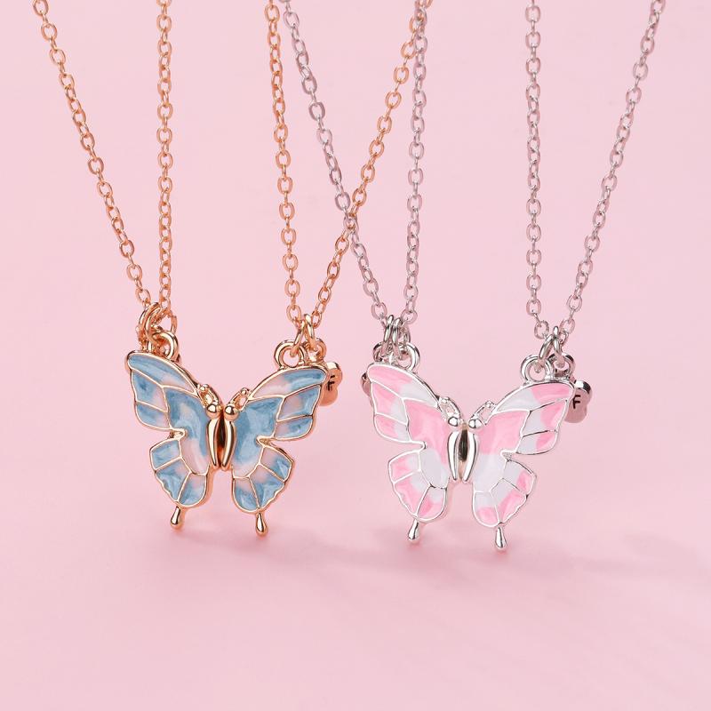 Pearl - キッズ 蝶 ネックレス セット カートゥーン デザイン BFF 友達 合金 磁石 パーツ かわいい アクセサリー 子供用 友情 ジュエリー 軽量 メタル チェーン