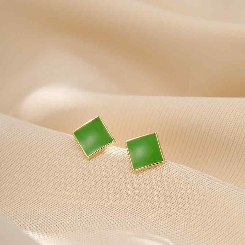 レディース シルバー グリーン スクエア ピアス シンプル モダン 小ぶり スタッド イヤースタッド ファッション アクセサリー 軽量 日常使い