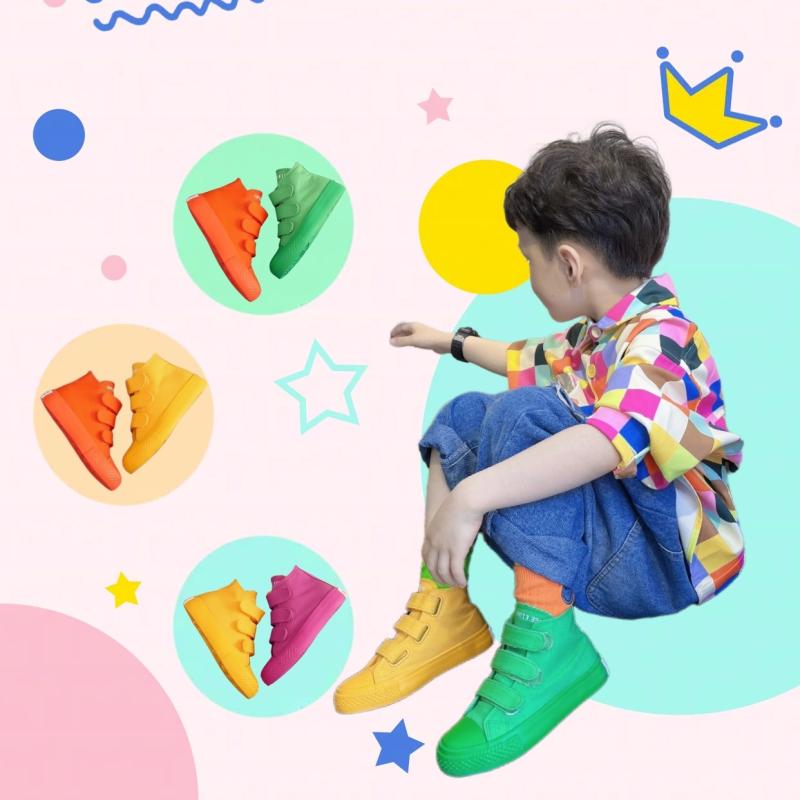 スニーカー キッズ 男の子 女の子 子供靴 キャンバスシューズ ハイカット 面ファスナー ベルクロ 履きやすい カラフル 配色 左右非対称 左右色違い 遊び靴 通園 通学 普段使い カジュアル おしゃれ かわいい 春秋 快適 軽量 動きやすい 滑り止め