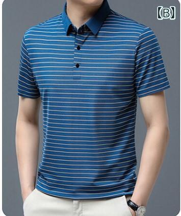 ポロシャツ メンズ 男性用 半袖 接触冷感 薄手 Tシャツ 襟付き トップス 涼しい カジュアル ビジネス 通勤用 通気性 速乾性 伸縮性 父の日 プレゼント シニア 中高年 ストライプ柄 大きいサイズ ゆったり 体型カバー 着痩せ 細見え お腹周り 二 h-keitaroubin-11185117 北摂軽太郎便 サンプル画像3