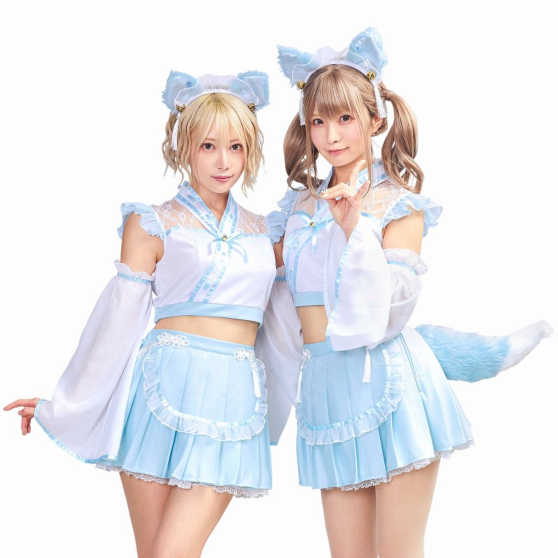 イベントショップ パンプキンのSugarWhip 狐巫女メイド 水色　　[狐巫女 巫女服 コスプレ きつね キツネ お巫女さん 和風 衣装 アニメ セクシー 大人女性 衣装 なりきり コスチューム ハロウィン 衣装 パーティー イベント]【A-2164_908562】｜アングル2
