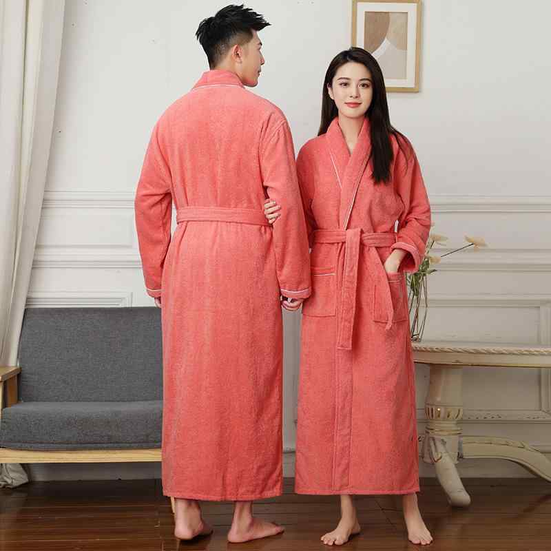 Rakuten - バスローブ 男女兼用 ユニセックス 厚手 ロング丈 ホテル仕様 コットン パイル地 吸水速乾 やわらか 肌触り 快適 ガウン ルームウェア リラックスウェア ペア 温泉 秋冬