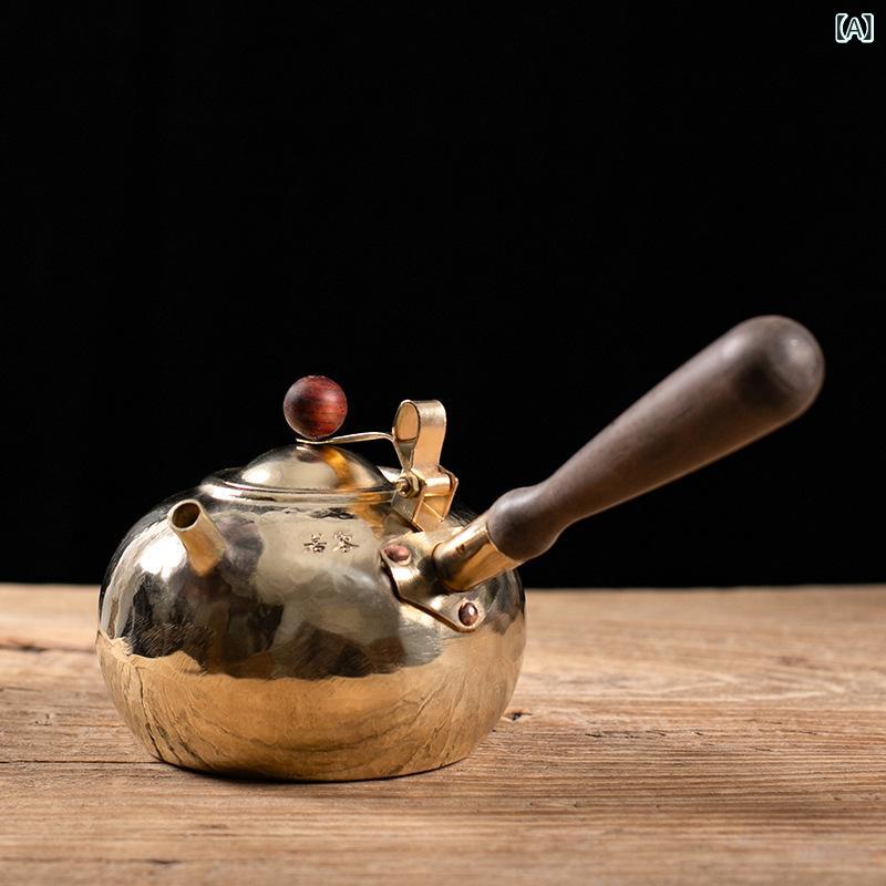 Rakuten - 急須 ハンドメイド 銅製 真鍮 赤銅 湯沸かし ポット お茶煮出し 工夫茶 横手 銀メッキ加工 アンティーク レトロ 小型 コンパクト