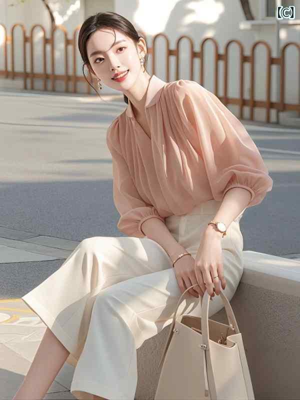 レディース　カジュアル　ウェア 韓国 ドラマ 衣装 ユニークで 美しい 高級の 桃色 シャツ 白 パンツ ツーピース フ…