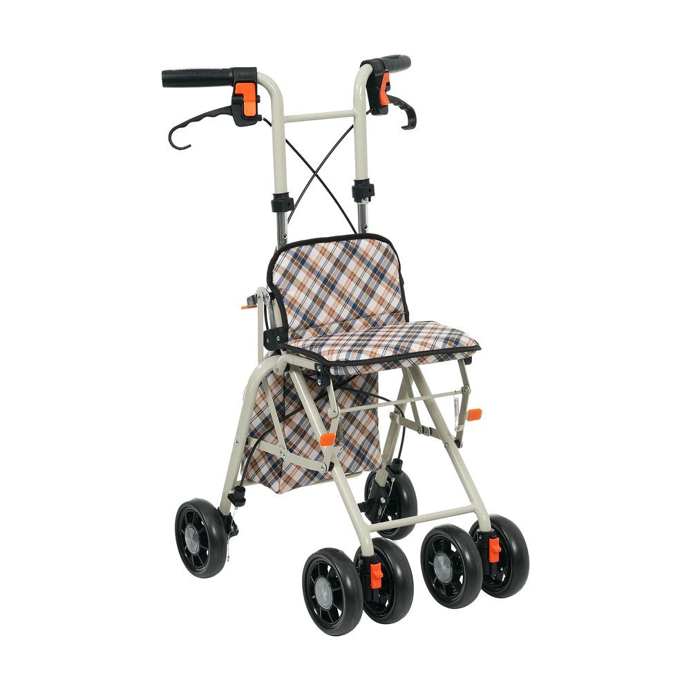 【商品詳細】 Dimensions & Details style="width: 40%;line-height:24px;padding: 12px 16px;background: #F7F8FA;border-right: 1px solid #E5E5E5;border-bottom: 1px solid #E5E5E5;word-break: break-word;white-space: pre-wrap">・素材 style="width: 60%;line-height:18px;padding: 12px 16px;border-bottom: 1px solid #E5E5E5;word-break: break-word;white-space: pre-wrap">スチール style="width: 40%;line-height:24px;padding: 12px 16px;background: #F7F8FA;border-right: 1px solid #E5E5E5;border-bottom: 1px solid #E5E5E5;word-break: break-word;white-space: pre-wrap">・カラー style="width: 60%;line-height:18px;padding: 12px 16px;border-bottom: 1px solid #E5E5E5;word-break: break-word;white-space: pre-wrap">ネイビー花柄、アーガイル style="width: 40%;line-height:24px;padding: 12px 16px;background: #F7F8FA;border-right: 1px solid #E5E5E5;border-bottom: 1px solid #E5E5E5;word-break: break-word;white-space: pre-wrap">・商品サイズ style="width: 60%;line-height:18px;padding: 12px 16px;border-bottom: 1px solid #E5E5E5;word-break: break-word;white-space: pre-wrap">幅49*奥行き50*高さ83~88cm style="width: 40%;line-height:24px;padding: 12px 16px;background: #F7F8FA;border-right: 1px solid #E5E5E5;border-bottom: 1px solid #E5E5E5;word-break: break-word;white-space: pre-wrap">・梱包数 style="width: 60%;line-height:18px;padding: 12px 16px;border-bottom: 1px solid #E5E5E5;word-break: break-word;white-space: pre-wrap">1 style="width: 40%;line-height:24px;padding: 12px 16px;background: #F7F8FA;border-right: 1px solid #E5E5E5;border-bottom: 1px solid #E5E5E5;word-break: break-word;white-space: pre-wrap">・梱包サイズ style="width: 60%;line-height:18px;padding: 12px 16px;border-bottom: 1px solid #E5E5E5;word-break: break-word;white-space: pre-wrap">65*44*24.5cm style="width: 40%;line-height:24px;padding: 12px 16px;background: #F7F8FA;border-right: 1px solid #E5E5E5;border-bottom: 1px solid #E5E5E5;word-break: break-word;white-space: pre-wrap">・重量（N.W.） style="width: 60%;line-height:18px;padding: 12px 16px;border-bottom: 1px solid #E5E5E5;word-break: break-word;white-space: pre-wrap">4kg style="width: 40%;line-height:24px;padding: 12px 16px;background: #F7F8FA;border-right: 1px solid #E5E5E5;border-bottom: 1px solid #E5E5E5;word-break: break-word;white-space: pre-wrap">・重量（G.W.） style="width: 60%;line-height:18px;padding: 12px 16px;border-bottom: 1px solid #E5E5E5;word-break: break-word;white-space: pre-wrap">5kg style="width: 40%;line-height:24px;padding: 12px 16px;background: #F7F8FA;border-right: 1px solid #E5E5E5;border-bottom: 1px solid #E5E5E5;word-break: break-word;white-space: pre-wrap">・生産国 style="width: 60%;line-height:18px;padding: 12px 16px;border-bottom: 1px solid #E5E5E5;word-break: break-word;white-space: pre-wrap">中国 style="width: 40%;line-height:24px;padding: 12px 16px;background: #F7F8FA;border-right: 1px solid #E5E5E5;border-bottom: 1px solid #E5E5E5;word-break: break-word;white-space: pre-wrap">・組立品/完成品 style="width: 60%;line-height:18px;padding: 12px 16px;border-bottom: 1px solid #E5E5E5;word-break: break-word;white-space: pre-wrap">組立品 style="width: 40%;line-height:24px;padding: 12px 16px;background: #F7F8FA;border-right: 1px solid #E5E5E5;border-bottom: 1px solid #E5E5E5;word-break: break-word;white-space: pre-wrap">・耐荷重 style="width: 60%;line-height:18px;padding: 12px 16px;border-bottom: 1px solid #E5E5E5;word-break: break-word;white-space: pre-wrap">80KG 【セールスポイント】◎01【毎日のお出かけに、もっと安心と快適を。】小さくて軽量だから、毎日のお出かけもラクラク。折りたたんでコンパクトに収納でき、買い物も散歩も休憩もこれ一台で安心です。◎02【簡単折りたたみ＆自立収納】レバーを押してロックを掛けるだけで簡単に折りたたむことができ、そのまま自立します。玄関やお部屋の隅にもスッキリ置けるので、毎日の使用も安心です。◎03【軽くて持ち運びラクラク】毎日の買い物やお散歩も、軽いからスムーズに移動できます。片手でも軽々持てる。重さ　4kg◎04【握るだけで安心ブレーキ】制動ブレーキ：手にフィットして握りやすく、軽い力でもしっかり止まります。安全で使いやすい設計です。駐車ブレーキ：ボタンを押すだけでしっかり止まり、安心して使用できます。◎05【ブレーキの強さを自由調整可能】高齢者の方でも安心して使えるよう、ブレーキのかかり具合は握る力に合わせて調整可能です。ブレーキが最もきつくなっている。ブレーキが最も緩んでいる。◎06【ハンドル高さ 2段階調整】ハンドルの高さを2段階に切り替え可能。使う方の体格に合わせて、簡単にぴったりの高さに調整できます。ゴムのパーツを持ち上げてピンを抜き、高さを調整したら再び差し込むだけでしっかり固定。ステアリング位置決めボタン：0°直進しっかり直進。安定した走行に最適。90°回転 前輪が左右45°まで動き、曲がり角もスムーズ。360°回転 前輪が自由に回転し、狭い場所での方向転換もラクラク。◎07【たっぷり入るバッグ】買い物袋や日用品をまとめて入れられ、両手を使わずラクに持ち運べます。ファスナー付き。◎08【座面＆背もたれで快適サポート】座面と背もたれが程よいサイズで体をしっかり支え、快適な座り心地を実現しました。【材質】Steel【サイズ】65 x 44 x 24.5 cm【重量】5 kg