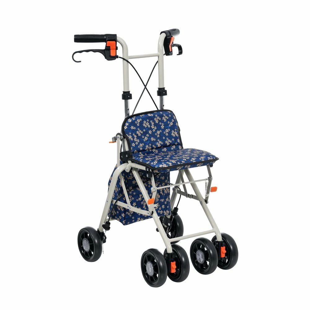 【商品詳細】 Dimensions & Details style="width: 40%;line-height:24px;padding: 12px 16px;background: #F7F8FA;border-right: 1px solid #E5E5E5;border-bottom: 1px solid #E5E5E5;word-break: break-word;white-space: pre-wrap">・素材 style="width: 60%;line-height:18px;padding: 12px 16px;border-bottom: 1px solid #E5E5E5;word-break: break-word;white-space: pre-wrap">スチール style="width: 40%;line-height:24px;padding: 12px 16px;background: #F7F8FA;border-right: 1px solid #E5E5E5;border-bottom: 1px solid #E5E5E5;word-break: break-word;white-space: pre-wrap">・カラー style="width: 60%;line-height:18px;padding: 12px 16px;border-bottom: 1px solid #E5E5E5;word-break: break-word;white-space: pre-wrap">ネイビー花柄、アーガイル style="width: 40%;line-height:24px;padding: 12px 16px;background: #F7F8FA;border-right: 1px solid #E5E5E5;border-bottom: 1px solid #E5E5E5;word-break: break-word;white-space: pre-wrap">・商品サイズ style="width: 60%;line-height:18px;padding: 12px 16px;border-bottom: 1px solid #E5E5E5;word-break: break-word;white-space: pre-wrap">幅49*奥行き50*高さ83~88cm style="width: 40%;line-height:24px;padding: 12px 16px;background: #F7F8FA;border-right: 1px solid #E5E5E5;border-bottom: 1px solid #E5E5E5;word-break: break-word;white-space: pre-wrap">・梱包数 style="width: 60%;line-height:18px;padding: 12px 16px;border-bottom: 1px solid #E5E5E5;word-break: break-word;white-space: pre-wrap">1 style="width: 40%;line-height:24px;padding: 12px 16px;background: #F7F8FA;border-right: 1px solid #E5E5E5;border-bottom: 1px solid #E5E5E5;word-break: break-word;white-space: pre-wrap">・梱包サイズ style="width: 60%;line-height:18px;padding: 12px 16px;border-bottom: 1px solid #E5E5E5;word-break: break-word;white-space: pre-wrap">65*44*24.5cm style="width: 40%;line-height:24px;padding: 12px 16px;background: #F7F8FA;border-right: 1px solid #E5E5E5;border-bottom: 1px solid #E5E5E5;word-break: break-word;white-space: pre-wrap">・重量（N.W.） style="width: 60%;line-height:18px;padding: 12px 16px;border-bottom: 1px solid #E5E5E5;word-break: break-word;white-space: pre-wrap">4kg style="width: 40%;line-height:24px;padding: 12px 16px;background: #F7F8FA;border-right: 1px solid #E5E5E5;border-bottom: 1px solid #E5E5E5;word-break: break-word;white-space: pre-wrap">・重量（G.W.） style="width: 60%;line-height:18px;padding: 12px 16px;border-bottom: 1px solid #E5E5E5;word-break: break-word;white-space: pre-wrap">5kg style="width: 40%;line-height:24px;padding: 12px 16px;background: #F7F8FA;border-right: 1px solid #E5E5E5;border-bottom: 1px solid #E5E5E5;word-break: break-word;white-space: pre-wrap">・生産国 style="width: 60%;line-height:18px;padding: 12px 16px;border-bottom: 1px solid #E5E5E5;word-break: break-word;white-space: pre-wrap">中国 style="width: 40%;line-height:24px;padding: 12px 16px;background: #F7F8FA;border-right: 1px solid #E5E5E5;border-bottom: 1px solid #E5E5E5;word-break: break-word;white-space: pre-wrap">・組立品/完成品 style="width: 60%;line-height:18px;padding: 12px 16px;border-bottom: 1px solid #E5E5E5;word-break: break-word;white-space: pre-wrap">組立品 style="width: 40%;line-height:24px;padding: 12px 16px;background: #F7F8FA;border-right: 1px solid #E5E5E5;border-bottom: 1px solid #E5E5E5;word-break: break-word;white-space: pre-wrap">・耐荷重 style="width: 60%;line-height:18px;padding: 12px 16px;border-bottom: 1px solid #E5E5E5;word-break: break-word;white-space: pre-wrap">80KG 【セールスポイント】◎01【毎日のお出かけに、もっと安心と快適を。】小さくて軽量だから、毎日のお出かけもラクラク。折りたたんでコンパクトに収納でき、買い物も散歩も休憩もこれ一台で安心です。◎02【簡単折りたたみ＆自立収納】レバーを押してロックを掛けるだけで簡単に折りたたむことができ、そのまま自立します。玄関やお部屋の隅にもスッキリ置けるので、毎日の使用も安心です。◎03【軽くて持ち運びラクラク】毎日の買い物やお散歩も、軽いからスムーズに移動できます。片手でも軽々持てる。重さ　4kg◎04【握るだけで安心ブレーキ】制動ブレーキ：手にフィットして握りやすく、軽い力でもしっかり止まります。安全で使いやすい設計です。駐車ブレーキ：ボタンを押すだけでしっかり止まり、安心して使用できます。◎05【ブレーキの強さを自由調整可能】高齢者の方でも安心して使えるよう、ブレーキのかかり具合は握る力に合わせて調整可能です。ブレーキが最もきつくなっている。ブレーキが最も緩んでいる。◎06【ハンドル高さ 2段階調整】ハンドルの高さを2段階に切り替え可能。使う方の体格に合わせて、簡単にぴったりの高さに調整できます。ゴムのパーツを持ち上げてピンを抜き、高さを調整したら再び差し込むだけでしっかり固定。ステアリング位置決めボタン：0°直進しっかり直進。安定した走行に最適。90°回転 前輪が左右45°まで動き、曲がり角もスムーズ。360°回転 前輪が自由に回転し、狭い場所での方向転換もラクラク。◎07【たっぷり入るバッグ】買い物袋や日用品をまとめて入れられ、両手を使わずラクに持ち運べます。ファスナー付き。◎08【座面＆背もたれで快適サポート】座面と背もたれが程よいサイズで体をしっかり支え、快適な座り心地を実現しました。【材質】Steel【サイズ】65 x 44 x 24.5 cm【重量】5 kg