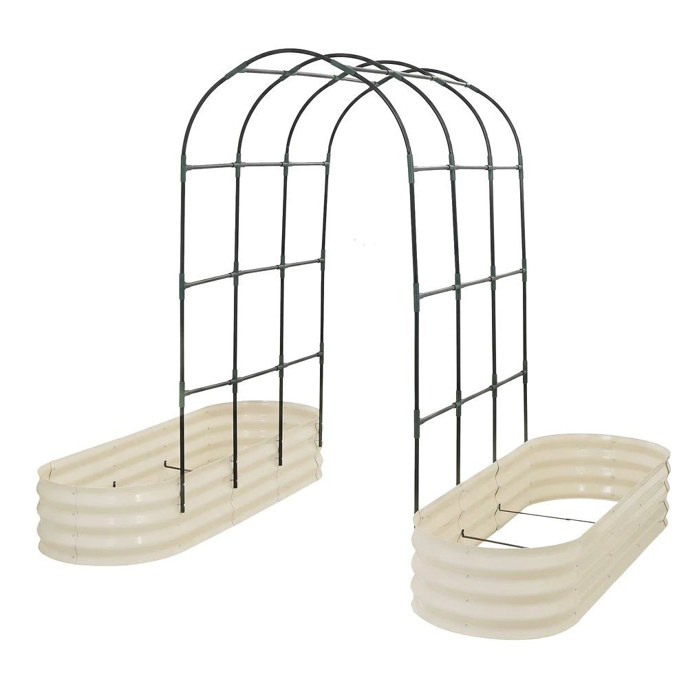 【商品詳細】 Dimensions & Details style="width: 40%;line-height:24px;padding: 12px 16px;background: #F7F8FA;border-right: 1px solid #E5E5E5;border-bottom: 1px solid #E5E5E5;word-break: break-word;white-space: pre-wrap">・素材 style="width: 60%;line-height:18px;padding: 12px 16px;border-bottom: 1px solid #E5E5E5;word-break: break-word;white-space: pre-wrap">スチール style="width: 40%;line-height:24px;padding: 12px 16px;background: #F7F8FA;border-right: 1px solid #E5E5E5;border-bottom: 1px solid #E5E5E5;word-break: break-word;white-space: pre-wrap">・カラー style="width: 60%;line-height:18px;padding: 12px 16px;border-bottom: 1px solid #E5E5E5;word-break: break-word;white-space: pre-wrap">ホワイト、ブラック style="width: 40%;line-height:24px;padding: 12px 16px;background: #F7F8FA;border-right: 1px solid #E5E5E5;border-bottom: 1px solid #E5E5E5;word-break: break-word;white-space: pre-wrap">・商品サイズ style="width: 60%;line-height:18px;padding: 12px 16px;border-bottom: 1px solid #E5E5E5;word-break: break-word;white-space: pre-wrap">L240*W125*H90cm style="width: 40%;line-height:24px;padding: 12px 16px;background: #F7F8FA;border-right: 1px solid #E5E5E5;border-bottom: 1px solid #E5E5E5;word-break: break-word;white-space: pre-wrap">・梱包数 style="width: 60%;line-height:18px;padding: 12px 16px;border-bottom: 1px solid #E5E5E5;word-break: break-word;white-space: pre-wrap">1 style="width: 40%;line-height:24px;padding: 12px 16px;background: #F7F8FA;border-right: 1px solid #E5E5E5;border-bottom: 1px solid #E5E5E5;word-break: break-word;white-space: pre-wrap">・梱包サイズ style="width: 60%;line-height:18px;padding: 12px 16px;border-bottom: 1px solid #E5E5E5;word-break: break-word;white-space: pre-wrap">50.5*35*20cm style="width: 40%;line-height:24px;padding: 12px 16px;background: #F7F8FA;border-right: 1px solid #E5E5E5;border-bottom: 1px solid #E5E5E5;word-break: break-word;white-space: pre-wrap">・重量（N.W.） style="width: 60%;line-height:18px;padding: 12px 16px;border-bottom: 1px solid #E5E5E5;word-break: break-word;white-space: pre-wrap">15.3KG style="width: 40%;line-height:24px;padding: 12px 16px;background: #F7F8FA;border-right: 1px solid #E5E5E5;border-bottom: 1px solid #E5E5E5;word-break: break-word;white-space: pre-wrap">・重量（G.W.） style="width: 60%;line-height:18px;padding: 12px 16px;border-bottom: 1px solid #E5E5E5;word-break: break-word;white-space: pre-wrap">14KG style="width: 40%;line-height:24px;padding: 12px 16px;background: #F7F8FA;border-right: 1px solid #E5E5E5;border-bottom: 1px solid #E5E5E5;word-break: break-word;white-space: pre-wrap">・生産国 style="width: 60%;line-height:18px;padding: 12px 16px;border-bottom: 1px solid #E5E5E5;word-break: break-word;white-space: pre-wrap">中国 style="width: 40%;line-height:24px;padding: 12px 16px;background: #F7F8FA;border-right: 1px solid #E5E5E5;border-bottom: 1px solid #E5E5E5;word-break: break-word;white-space: pre-wrap">・組立品/完成品 style="width: 60%;line-height:18px;padding: 12px 16px;border-bottom: 1px solid #E5E5E5;word-break: break-word;white-space: pre-wrap">組立品 【セールスポイント】◎01 お庭やベランダで、もっと気軽にガーデニングを楽しみたい方へ。「育てる」と「魅せる」を同時に楽しめる、アーチ付きガーデンベッド。立体的に美しいガーデンスペースをつくれる設計で、初心者の方でも手軽にワンランク上のガーデン空間を実現できます。◎02【アーチ一体型で安定性アップ】ガーデンベッドとアーチを一体化した構造により、しっかりとした安定感を実現。屋外でもぐらつきにくく、風の強い日でも安心してお使いいただけます。◎03 【高さ約190cmでのびのび育つ】高さのあるアーチが、つる植物の自然な伸びをサポート。きゅうり・ゴーヤ・バラなども絡みやすく、グリーンカーテンとしても活躍します。◎04【アーチサイズ：約W90×D125×H190cm】アーチは取り外し可能な仕様となっており、アーチなしでもガーデンベッドとしてご使用いただけます。単体でのご使用も可能ですが、設置環境（土質・地盤の固さなど）により安定性は異なります。ネジでアーチ取り外し可能。※通常の土壌では約10〜15cmほどしっかり埋め込むことで、特別な荷重がなければ安定してご使用いただけます。※湿り気の多い柔らかい土の場合は、設置状態にご注意ください。◎04【左右独立で使い分けしやすい】・片側は野菜、もう片側は花・日当たりに応じた植え分け。など、自由度の高いガーデニングを楽しめます。◎05【大容量でしっかり育てられる】たっぷりと土を入れられる約300Lの大容量設計で、根がしっかり張りやすい環境を確保。野菜や草花の生育に適した、安定した栽培スペースです。プランターサイズ：約L180×W60×H30cm　容量目安：約300L（片側）／合計約600L（両側）◎06【高さ30cmで扱いやすい設計】約30cmの深さで、根菜類や背丈のある植物にも対応。十分な土層を確保できるため、水分バランスも安定しやすくなっています。◎07【底部オープン構造で水はけ良好】底がない構造で水はけがよく、余分な水分がたまりにくい設計。地面とつながることで、根がのびのび育ちます。◎08【波型パネル×スチール素材で丈夫】側面には波型構造を採用し、変形しにくい強度の高い設計に。スチール素材で、屋外でも長く使える耐久性を備えています。◎09【組立かんたん】シンプルな構造で、初めての方でもスムーズに組み立て可能。2人での作業なら、約20分ほどで設置できます。【材質】Steel【サイズ】50 x 35 x 19.5 cm【重量】15.3 kg