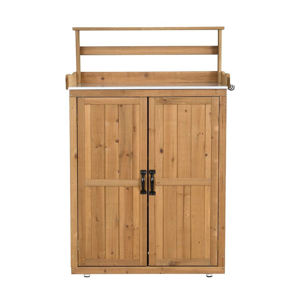 【商品詳細】 Dimensions & Details style="width: 40%;line-height:24px;padding: 12px 16px;background: #F7F8FA;border-right: 1px solid #E5E5E5;border-bottom: 1px solid #E5E5E5;word-break: break-word;white-space: pre-wrap">・素材 style="width: 60%;line-height:18px;padding: 12px 16px;border-bottom: 1px solid #E5E5E5;word-break: break-word;white-space: pre-wrap">天然木 style="width: 40%;line-height:24px;padding: 12px 16px;background: #F7F8FA;border-right: 1px solid #E5E5E5;border-bottom: 1px solid #E5E5E5;word-break: break-word;white-space: pre-wrap">・カラー style="width: 60%;line-height:18px;padding: 12px 16px;border-bottom: 1px solid #E5E5E5;word-break: break-word;white-space: pre-wrap">ナチュラル、グレー style="width: 40%;line-height:24px;padding: 12px 16px;background: #F7F8FA;border-right: 1px solid #E5E5E5;border-bottom: 1px solid #E5E5E5;word-break: break-word;white-space: pre-wrap">・商品サイズ style="width: 60%;line-height:18px;padding: 12px 16px;border-bottom: 1px solid #E5E5E5;word-break: break-word;white-space: pre-wrap">L42xW74xH120.5cm style="width: 40%;line-height:24px;padding: 12px 16px;background: #F7F8FA;border-right: 1px solid #E5E5E5;border-bottom: 1px solid #E5E5E5;word-break: break-word;white-space: pre-wrap">・梱包数 style="width: 60%;line-height:18px;padding: 12px 16px;border-bottom: 1px solid #E5E5E5;word-break: break-word;white-space: pre-wrap">1 style="width: 40%;line-height:24px;padding: 12px 16px;background: #F7F8FA;border-right: 1px solid #E5E5E5;border-bottom: 1px solid #E5E5E5;word-break: break-word;white-space: pre-wrap">・梱包サイズ style="width: 60%;line-height:18px;padding: 12px 16px;border-bottom: 1px solid #E5E5E5;word-break: break-word;white-space: pre-wrap">94.5*45*20.5cm style="width: 40%;line-height:24px;padding: 12px 16px;background: #F7F8FA;border-right: 1px solid #E5E5E5;border-bottom: 1px solid #E5E5E5;word-break: break-word;white-space: pre-wrap">・重量（N.W.） style="width: 60%;line-height:18px;padding: 12px 16px;border-bottom: 1px solid #E5E5E5;word-break: break-word;white-space: pre-wrap">18KG style="width: 40%;line-height:24px;padding: 12px 16px;background: #F7F8FA;border-right: 1px solid #E5E5E5;border-bottom: 1px solid #E5E5E5;word-break: break-word;white-space: pre-wrap">・重量（G.W.） style="width: 60%;line-height:18px;padding: 12px 16px;border-bottom: 1px solid #E5E5E5;word-break: break-word;white-space: pre-wrap">20KG style="width: 40%;line-height:24px;padding: 12px 16px;background: #F7F8FA;border-right: 1px solid #E5E5E5;border-bottom: 1px solid #E5E5E5;word-break: break-word;white-space: pre-wrap">・生産国 style="width: 60%;line-height:18px;padding: 12px 16px;border-bottom: 1px solid #E5E5E5;word-break: break-word;white-space: pre-wrap">中国 style="width: 40%;line-height:24px;padding: 12px 16px;background: #F7F8FA;border-right: 1px solid #E5E5E5;border-bottom: 1px solid #E5E5E5;word-break: break-word;white-space: pre-wrap">・組立品/完成品 style="width: 60%;line-height:18px;padding: 12px 16px;border-bottom: 1px solid #E5E5E5;word-break: break-word;white-space: pre-wrap">組立品 style="width: 40%;line-height:24px;padding: 12px 16px;background: #F7F8FA;border-right: 1px solid #E5E5E5;border-bottom: 1px solid #E5E5E5;word-break: break-word;white-space: pre-wrap">・組立品/完成品 style="width: 60%;line-height:18px;padding: 12px 16px;border-bottom: 1px solid #E5E5E5;word-break: break-word;white-space: pre-wrap">天板約20kg 棚板約10kg 底板約10kg フック約3kg 【セールスポイント】◎01【自然に馴染む木製物置き】自然な木の風合いと高い機能性を兼ね備えた物置きです。庭やベランダにぴったりのサイズ感で、大切な道具をしっかり収納できます。シンプルでありながら温かみのあるデザインは、どんな空間にも自然に溶け込みます。◎02【高級感溢れる木製デザイン】天然木の温かみが感じられ、スタイリッシュでモダンな印象を与えます。屋外にぴったりで、どこに置いても周りの雰囲気を引き立てます。※木目の位置には個体差があります。◎03【上部の多機能設計】【上部の棚】小型の花瓶や洗剤などを置くのにぴったりなスペースです。【横板】S型フックを掛けて、さまざまなアイテムを吊るして収納できます。台面に物をしっかりと置け、棚と横板が物の滑り落ちを防ぎます。安心してお使いいただけます。【亜鉛メッキ板の台面】優れた耐腐食性と高い耐久性を持ち、傷にも強く、お手入れも簡単です。現代的で美しいデザインは、屋外でも長くお使いいただけます。◎04【観音開きの扉】観音開きの扉で、収納物を一目で確認でき、必要な物を簡単に取り出せます。【握りやすい取っ手】【ピタッと閉まるマグネット式】◎05【すっきりと隱して仕舞う 大容量の収納スペ一ス】収納棚が2枚付いており、3段に分けて効率よく収納できます。【高さが変えられる可動棚】収納の棚は、5段階11.2cm間隔で調整が可能です。取り外しも出来るから収納するものを選びません。◎06【便利なフック付き】天板の横にフックが付いており、ツールや小物を掛けることができ、収納力がさらに向上します。使い勝手も抜群です。フック耐荷重　3kg◎06【アジャスター付きで安定感アップ】底部にはアジャスターが付いており、地面がデコボコでも調整が可能で、ガタつきを軽減できます。【材質】Wood【サイズ】92 x 46 x 21.5 cm【重量】20 kg