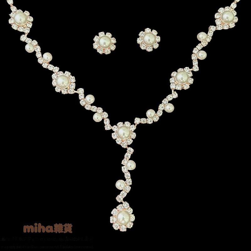 ネックレス レディース 二件セット 耳飾り ピアス パール フラワー モチーフ アクセサリー 上品 キラキラ 華やか ウェディング ブライダル ジュエリー 結婚式 パーティー お呼ばれ フォーマル 電気メッキ加工