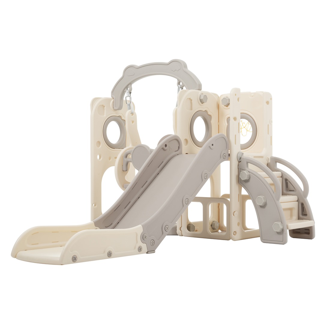 【商品詳細】Dimensions & Details・素材HDPE・カラーグレー+ホワイト、イエロー+グリーン・商品サイズ143*158*105cm・梱包数1・梱包サイズ86*45*39cm・重量（N.W.）10.65kg・重量（G.W.）13.3kg・生産国中国・組立品/完成品組立品・利用推奨年齢3歳以上・安全基準EN71・耐荷重50KG【セールスポイント】◎01ゆるなかなスロープ設計 スロープは約135cmと、長くてなだらか。加速ゾーン、減速ゾーン、緩衝ゾーン ゆったりしたスペーススロープの幅は30cm、高さは46cmです。滑り台の楽しさを味わうことができ、しかも安全です!使わない時はコンパクトに折りたたみ、お部屋を広々と。簡単設置ですぐ遊べる便利な遊具！◎02 遊び心満載のブランコ ブランコで、お子さまに笑顔あふれる楽しい遊びの時間を届けます。2段階隔：5cm 安全にお使いいただくために：1.ステップ付き2.チャイルドガード◎03 土台を重くして更に安定！注水口から水を注いで土台を重くすれば、更に安定感がUP!ブランコが揺れても、本体が浮き上がるのを防止してくれます。また、ブランコの底部には4つの吸盤が付いており、安全性がさらに向上します。◎04 バスケットゴール付き ゴールの高さは約79cmです。室内でも素晴らしいトレーニングになります。※ボールは付属しておりません。◎05滑り止め付き段階 お子様の歩幅を考えて、各段ステップの間隔には10cmの余裕があります。 ステップは凹凸していて滑りにくい。手すりも設置されて上がりやすい。◎06収納スペース付き おもちゃがたくさんあっても、すっきり収納できます。もう部屋が散らかる心配はありません。◎07高品質のHDPEを採用 原料の安全性をしっかり管理し、HDPE材質を採用し、匂いがなく、エコでより安全安心!◎08材質も安全！ヨーロッパ規格【EN71】を取得済み【材質】HDPE【サイズ】86 x 46 x 38 cm【重量】13.3 kg