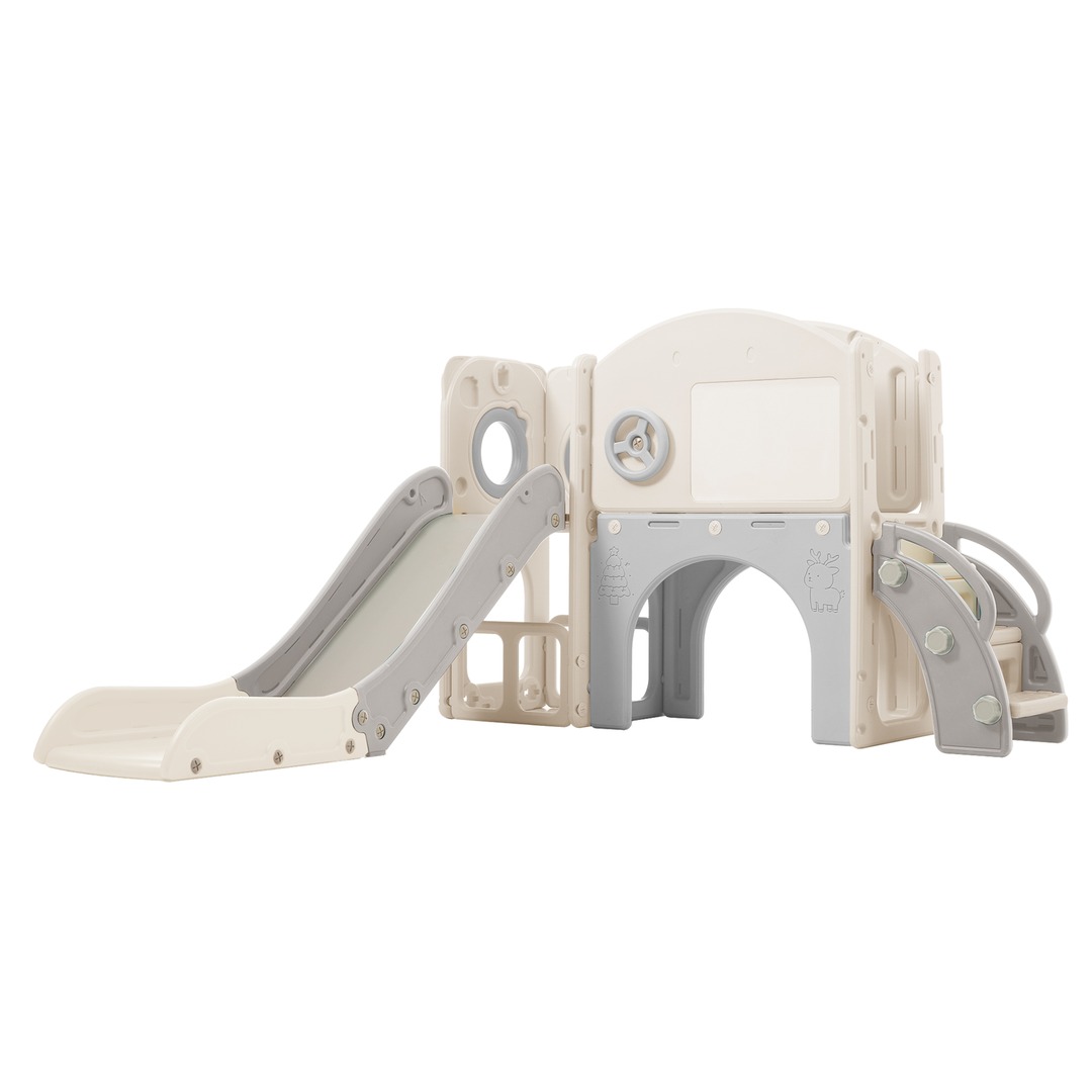 【商品詳細】Dimensions & Details・素材HDPE・カラーグレー+ホワイト、イエロー+グリーン・商品サイズ138.5*160*105cm・梱包数1・梱包サイズ86*48*35cm・重量（N.W.）12.15kg・重量（G.W.）14.8kg・生産国中国・組立品/完成品組立品・利用推奨年齢3歳以上・安全基準EN71・耐荷重50KG【セールスポイント】◎01長くて楽しい滑り台 スロープは約147cmと、長くてなだらか。加速ゾーン、減速ゾーン、緩衝ゾーン スロープの幅は30cm、高さは45cmです。滑り台の楽しさを味わうことができ、しかも安全です!ゆったりとした準備スーペス遊び疲れた時にここで休んでもいいです！使わない時はコンパクトに折りたたみ、お部屋を広々と。簡単設置ですぐ遊べる便利な遊具！◎02 滑り止め付き段階 お子様の歩幅を考えて、各段ステップの間隔には10cmの余裕があります。ステップは凹凸していて滑りにくい。手すりも設置されて上がりやすい。◎03 水性ペン専用の磁気お絵かきボード 絵を描いて消して、何度でも楽しめます！色や形を自由に描くことで、感情を表現したり、思考力や集中力を高めることができます。※水性ペンは撮影用の道具で、実際の商品には付属しておりません。◎04 バスケットゴール付き ゴールの高さは約79cmです。室内でも素晴らしいトレーニングになります。※ボールは付属しておりません。◎05トンネル 家の中でトンネルごっこを楽しめて、思い切り体を鍛えます。◎06収納スペース付き おもちゃがたくさんあっても、すっきり収納できます。もう部屋が散らかる心配はありません。◎07ハンドル付き 運転ごっこがもっと楽しい！本物みたいに動くハンドル付き。◎08高品質のHDPEを採用"原料の安全性をしっかり管理し、HDPE材質を採用し、匂いがなく、エコでより安全安心!◎09材質も安全！ヨーロッパ規格【EN71】を取得済み【材質】HDPE【サイズ】86 x 49 x 34 cm【重量】14.8 kg