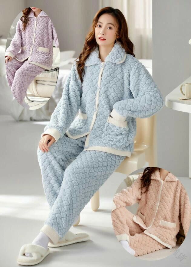 Rakuten - 冬にぴったりなもこもこパジャマセット 暖かくておしゃれな寝間着 ふわふわルームウェア 厚手フランンネル素材 カジュアルで快適 前開きデザイン 上下セット 女性用パジャマ あったか冬用ルームウェア 人気のピンクカラー XLサイズまで対応 ゆったり着心地
