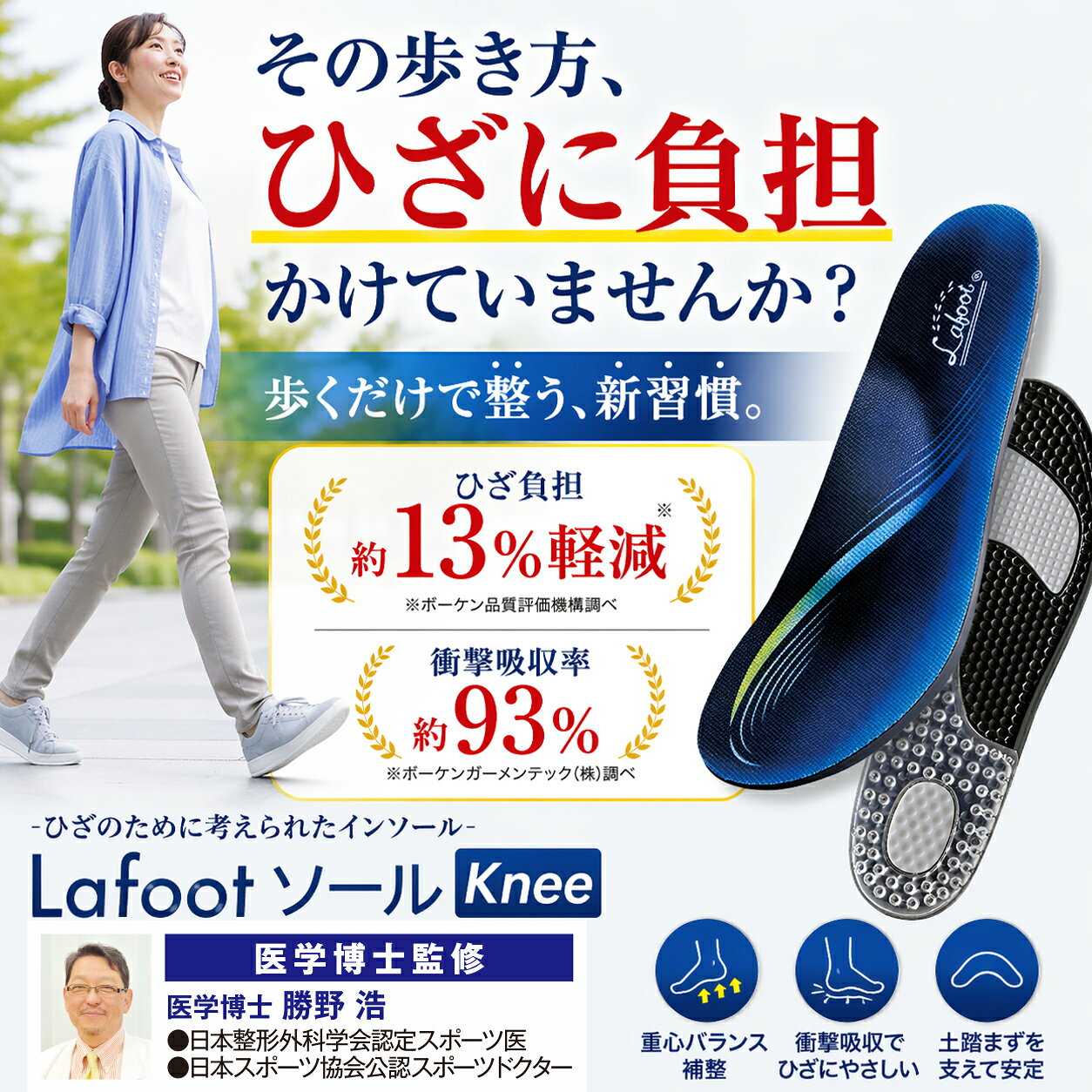 インソール ひざ痛 [ Lafootソール Knee ] インソール 膝痛 対策 中敷き 衝撃吸収 インソール 歩きやすい インソール 疲れにくい インソール レディース インソール 日本製 インソール 土踏まず サポート アーチサポート インソール 膝 負担 軽減 インソール おすすめ h-rescue-10006736 健康 美容雑貨 メイダイ楽天市場店 サンプル画像2