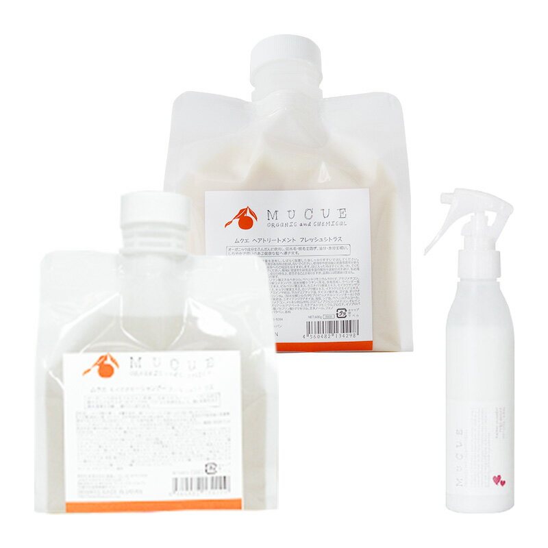 樂天商城 - 【ガチャでMAX10%off】MUCUE ムクエ モイスチャーシャンプー フレッシュシトラス 600ml 詰替用＋ヘアトリートメント フレッシュシトラス 600g 詰替用＋ぷるぷるジュレミスト ピュアスウィート 180g 計3個セット[birakushin 美楽心 ダメージケア]