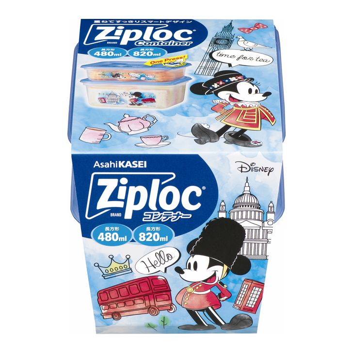 ■ 旭化成 ジップロック コンテナー長方形 480ml＆820ml 各1個入 【Disney】 2024 キッチン ご飯 ごはん コンテナ タッパー タッパー弁当 タッパ ご飯 時短 ペットフード 引越 挨拶 内祝い 引っ越し挨拶 新生活 新居 プレゼント お返し