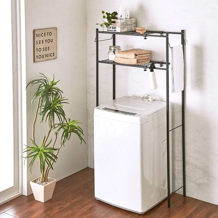平安伸銅 角パイプ洗濯機棚 マットブラック TLR-2B 洗濯機棚 ランドリー収納 ランドリーラック バス 伸縮 平安伸銅工業 ランドリーラック 角パイプ洗濯機棚 黒 シンプル 収納ラック 洗面所 新生活 一人暮らし モノトーン モダン 洗濯ラック 棚 ランドリー