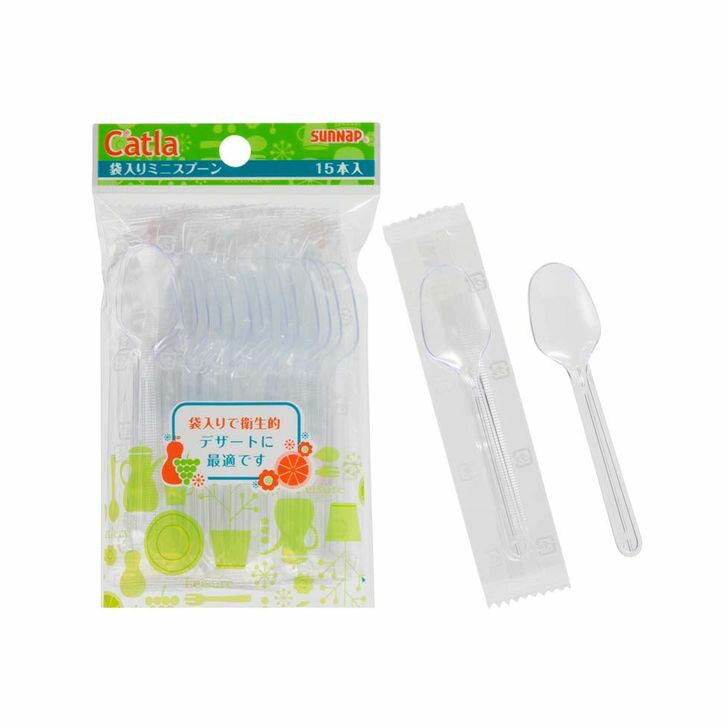 【メール便】 サンナップ 袋入りミニスプーン 10cm 15P 透明 PA-10S キッチン 使い捨て お弁当 レジャー パーティー 15本入り