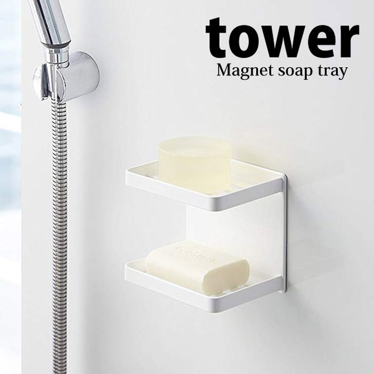 ◎★ 山崎実業 マグネットバスルームソープトレー 2段 タワー ホワイト 3809 マグネット 磁石 石鹸置き ..