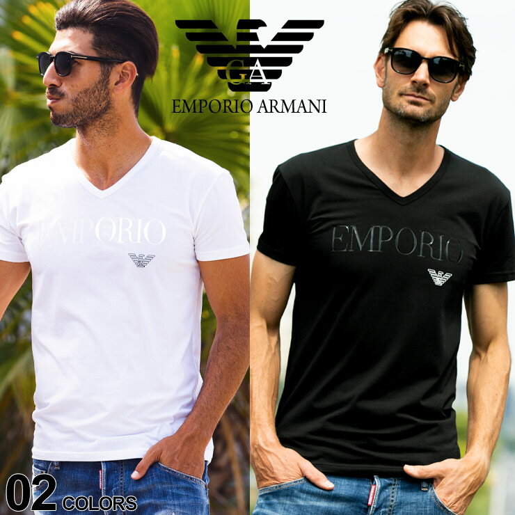 アルマーニ tシャツ エンポリオアルマーニ EMPORIO ARMANI ロゴ Vネック 半袖 Tシャツ Tシャツ ブランド メンズ ティーシャツ コットン ストレッチ 【EA110810CC716】