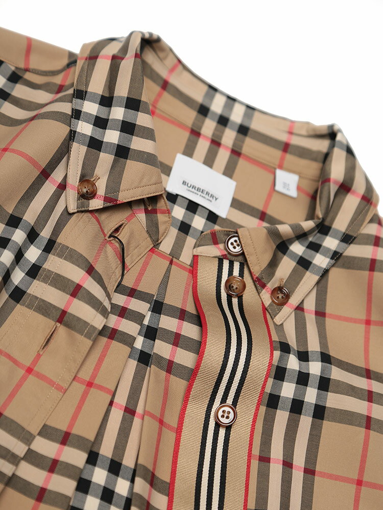 BURBERRY (バーバリー) ストレッチコットン ヴィンテージチェック ボタンダウン オーバーサイズ 長袖 シャツブランド レディース トップス シャツ 長袖シャツ チェック ロングシャツ コットン ストレッチ 伸縮 クラシック BBL8022285