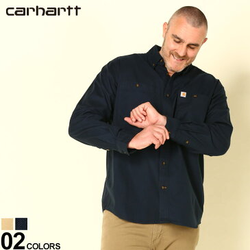 大きいサイズ メンズ CARHARTT (カーハート) ストレッチコットン ポケット付き ボタンダウン 長袖 ワークシャツ シャツ 長袖 ポケット 無地 秋 冬 長袖シャツ カジュアルシャツ シンプル 103554D22