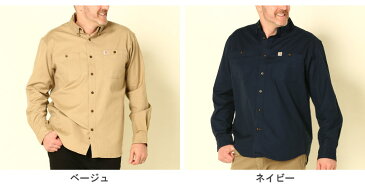 大きいサイズ メンズ CARHARTT (カーハート) ストレッチコットン ポケット付き ボタンダウン 長袖 ワークシャツ シャツ 長袖 ポケット 無地 秋 冬 長袖シャツ カジュアルシャツ シンプル 103554D22
