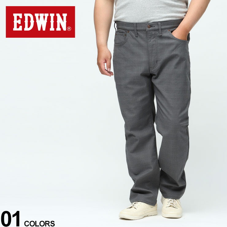 大きいサイズ メンズ EDWIN (エドウィン) 裏起毛 ストレッチ チェック柄 ジップフライ パンツ WILD FIRE GRAY 38-44 パンツ ロングパンツ 裏起毛 暖パン あったかパンツ ストレッチ 秋 冬 E403W80763844