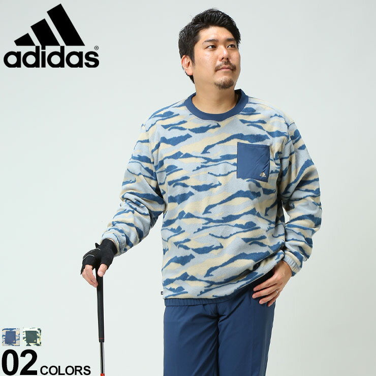 大きいサイズ メンズ adidas (アディダス) 迷彩柄 ポケット クルーネック ゴルフ フリース TEXTURE PRINT CN SHT プルオーバー カモフラ スポーツ HF6525