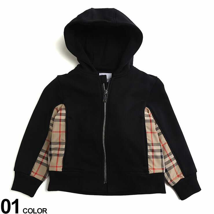 BURBERRY (バーバリー) チェックパネル コットン ジップフーディーブランド キッズ 子供服 トップス パーカー ジップ フード BBK8060951