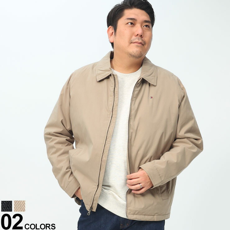 TOMMY HILFIGER ロゴ刺繍 ジップアップブルゾン 大きいサイズ メンズ 裏キルティング 中綿 黒 ブラック 茶色 ベージュ スイングトップ ジャケット ジャンバー スウィングトップ ハリントンジャケット トミーヒルフィガー ブランドロゴ