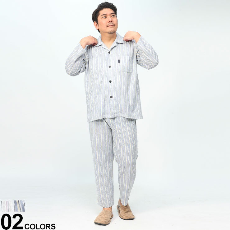 大きいサイズ メンズ G-HOUSE (ジーハウス) 快適設計 キルト ストライプ ワンタッチテープ パジャマ 上下セット 入院 介護 ゆったり らくらく BT2235K1H