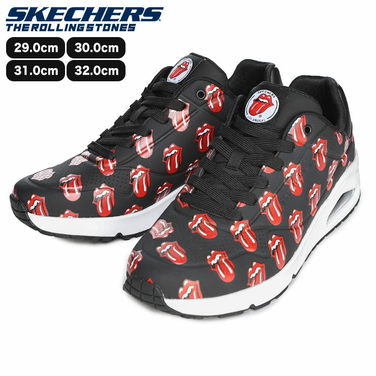 大きいサイズ メンズ SKECHERS (スケッチャーズ) The Rolling Stones コラボ 総柄プリント スニーカー スニーカー ローカット プリント 183101