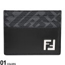 フェンディ FENDI メンズ ブランド カードケース 男性 FF ブラックレザー ロゴ スクエア 財布 ウォレット カードケース FD7M0164AFF2