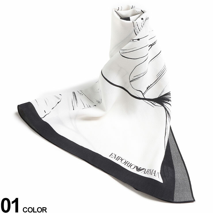 EMPORIO ARMANI (エンポリオ アルマーニ) モノトーン花柄 ブランドロゴ スカーフ EA6253334R347 ブランド メンズ 男性 小物 スカーフ ハンカチ