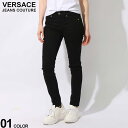 VERSACE JEANS COUTURE (ヴェルサーチェ ジーンズ クチュール) ゴールドボタンロゴ ジップフライ ブラックジーンズ VCL76HAB5J1 ブランド レディース ボトムス ロングパンツ ジーパン