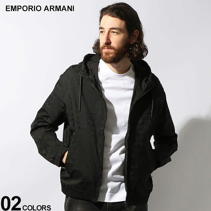 EMPORIO ARMANI (エンポリオアルマーニ) ライン総柄ロゴ フルジップ フーデット ブルゾン EA3D1BH41NNX ブランド メンズ 男性 アウター ジャケット ブルゾン
